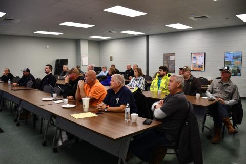 Shown are attendees during the briefing on Thursday, Jan. 22, in preparation of the coming storm.