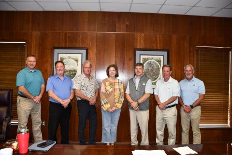 Shown at their April 2 meeting are members of the Northwest Alabama Gas District Board of Directors, from left, NWAGD General Manager Heath Reed, Haleyville Mayor Ray Boshell, Winfield Mayor Randy Price, Hamilton Mayor Tami Lewis Williams, Hackleburg Mayor Darryl Colburn (president), Sulligent Mayor Scott Boman (secretary) and Guin Mayor Bobby Bellew.