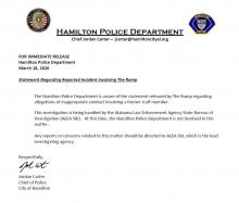 Hamilton Police Department statement RAMP